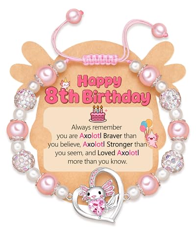 Axolotl Birthday Gifts for Girls 8-10 Years Old, Happy Birthday Bracelet for Daughter, Granddaughter, Niece