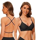 Deep V Neck Backless Bras for Women Padded Bralette Push Up Seamless Wire-Free Low Back Bra Convertible Straps, Black, S