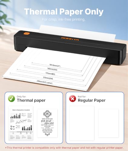 Rongta Thermal Portable Printers Wireless for Travel, Bluetooth Mobile Printer, Inkless Printer for School/Office/Home Use, Compatible with Android,iOS & Laptop (Black) — view 6