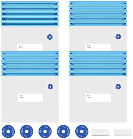 Sous Vide Bags 27Pcs, BPA Free Reusable, Double-Layered Food Storage (8.5 x 8.5 in) for Cooking, Food Storage, and Microwave Heating. Includes 20 Vacuum Zipper Bags, 2 Seal Clips, and 5 Air Valves.