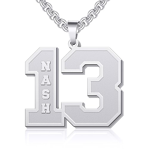 Dreamdecor Football Number Necklaces Custom Name Initial 00-99 Athletes Jersey Number Pendant Necklace with Customized Chains Personalized Baseball Jewelry Gifts for Men (18’’-24’’)