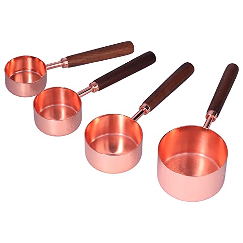 Juego de 4 tazas y cucharas medidoras con mango chapado en cobre, herramienta para hornear, taza medidora seca y líquida, para cocinar y hornear Cover