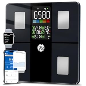 GE Weight Scale Smart for Body, Body Fat Weighing Scales Bathroom with BMI Muscle Mass 14 Body Composition Metrics with Large Display Accurate Bluetooth App 180kg/400 Pounds Capacity