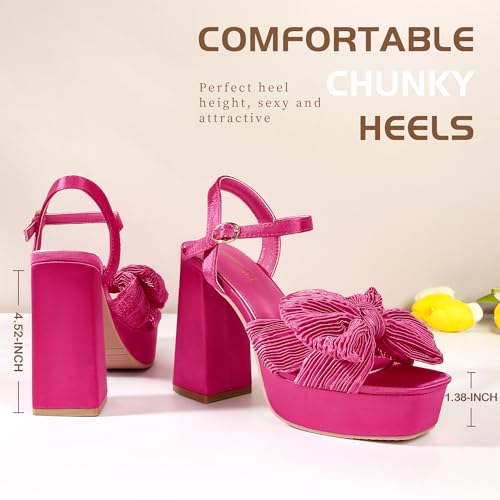 Image of KHPAERMEI Bow Knot Platform Heels for Women Chunky Heeled Sandals