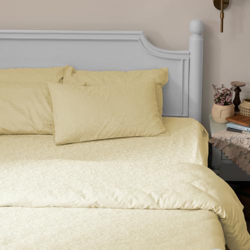 Image of Blue Dahlia 100% Cotton, King Size /Double, Elastic Fitted Bedsheet (72 inchx78 inch) + 2 Pillow Covers, Fits Upto 10 inch Mattress, 300TC Premium Bedsheet, Blooming Coral Jacquard Pattern - Ivory