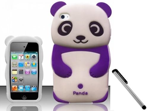 Nanocell4all Ipod Touch 4 4th Generation Panda Bear 3D Cartoon Soft Silicone Skin Case Cover (White / Purple) with Nanocell4all Premium Capacitive Stylus Pen