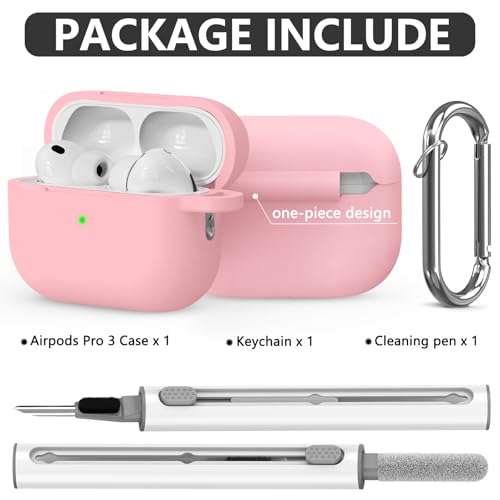 Image of Ljusmicker for AirPods Pro 3 Case 2025 with Cleaner Kit,Pink | Soft Silicone Protective Cover for Apple AirPod Pro 3rd Generation Case with Keychain for Women Men,Shockproof