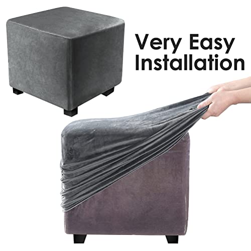Dujuike Ottoman Covers Slipcover Velvet Square Ottoman Covers Protector For Footrest Foot Stool Furniture Stretch Comfortable Stretch Bella Velvet Fabric (Length & Width:13-18", Height:15-18", Grey) #TOP5