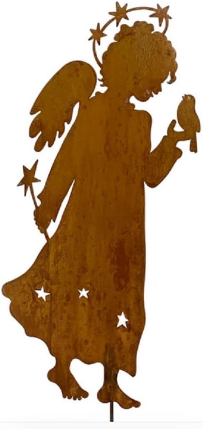Roeda Songs of Joy Collection CR104 Eye of The Sparrow Angel with Bird 17" Rusty Patina Finish Metal Garden Stake