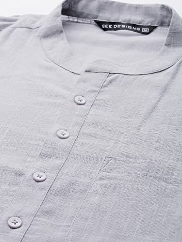 Image of See Designs Men Full Sleeve Cotton Solid Straight Slub Effect Kurta