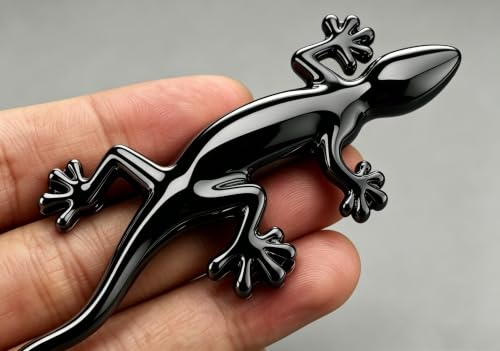Image of 2PCS 3D Gecko Emblem Car Sticker Metal Chrome Silver Spider Badges Sticker for Universal Car Vehicle, Truck, Motorcycle, RV, Scooter, SUV, Door, Window for Headphone Decorations (Black Gecko)