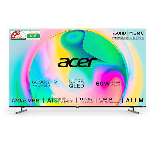 Image of acer 189 cm (75 inches) Super Series 4K Ultra HD Smart QLED Google TV AR75QDXGU2875AT (Black) 2024 Model