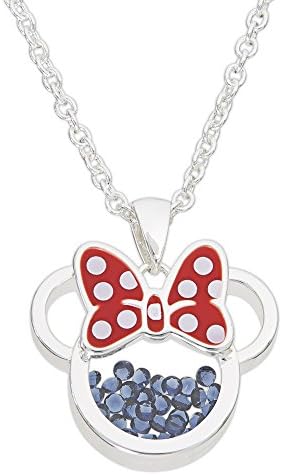 Disney Women and Girls Jewelry Minnie Mouse September Sapphire Blue Cubic Zirconia Shaker Pendant Birthstone Necklace, Silver Plated, 18+2" Extender