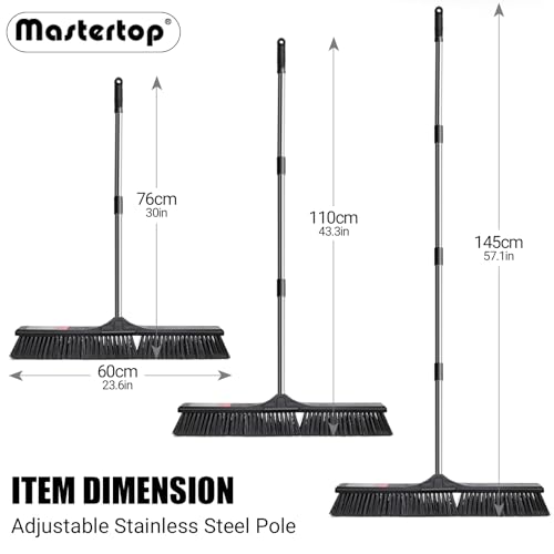 MASTERTOP Straßenbesen Industriebesen, 60cm Großer Besen mit stiel ausziehbar, Gartenbesen Kehrbesen Hofbesen für Zuhause, Lobby, Außen- und Innenbodenreinigung – Schwarz