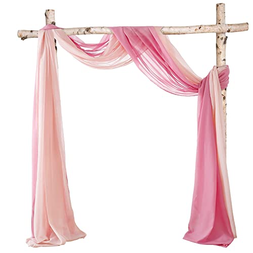 Homeideas 2 Panels Window Scarf Valance Chiffon Sheer Fabric Drapery 216 Inch Long Blush Pink + Dusty Rose Wedding Arch Drapes For Arbor Canopy Bed Ceremony Party Stage Backdrop Decor Table Runner #TOP11