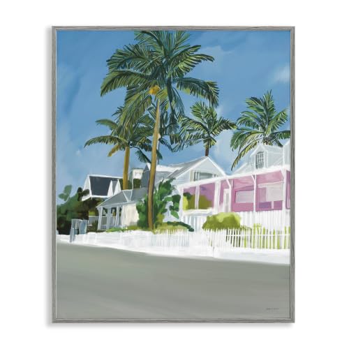 Tropical Palm Trees Resort Houses, 11 x 14 Inch Framed Giclée Print