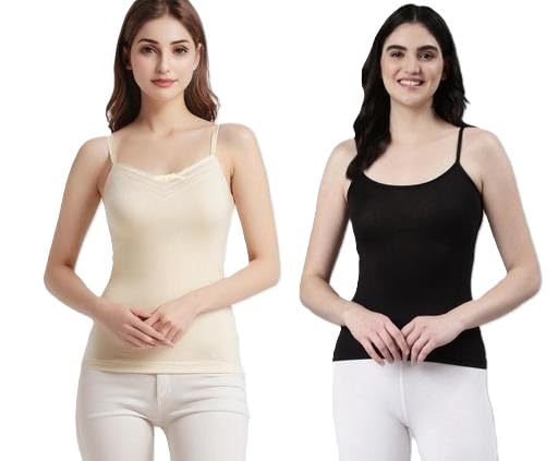 Women Cotton Blend Camisole Slip Sleeveless Spaghetti Tank Top Inner Vest Yoga Workout Casual Top Pack of 2-image-27
