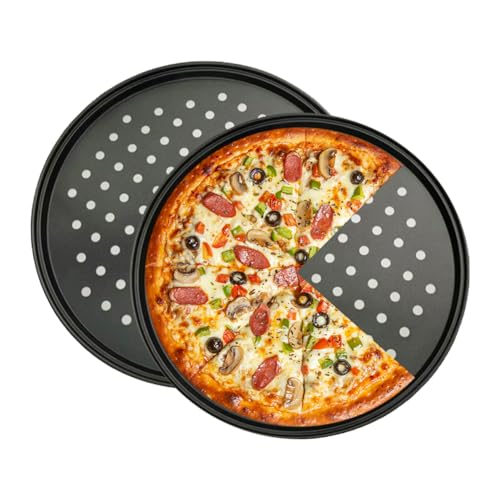 11 Inch Pizza Pan for oven, Round Nonstick Pizza Pans with Holes, Carbon Steel Pizza Baking Tray for Home Kitchen 2 Pack (11 Inch Pizza Pan (2 Piece))