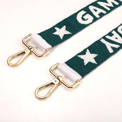 Image of Game Day Beaded Purse Strap Replacement Orange White Football Purse Strap Crossbody Bag Straps Game Day Outfits Football Accessories (Green White)