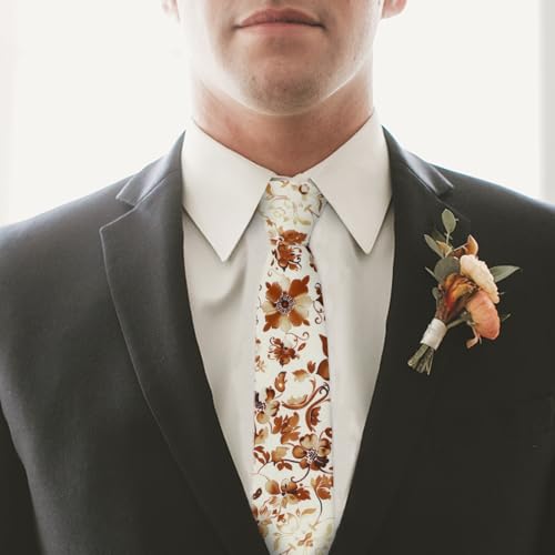 Image of Mantieqingway Men's Skinny Tie, Cotton Floral Ties for Men Wedding Necktie for Groom, Groomsmen, Missions, Dances