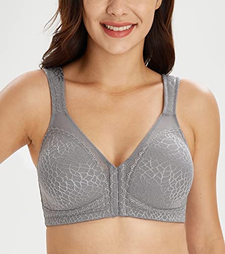 Lemorosy Women's Plus Size Full Coverage Front Closure Posture Back Unpadded Wireless Minimizer Bra -Comfort And Double Support (Grey, 40Ddd) #TOP4