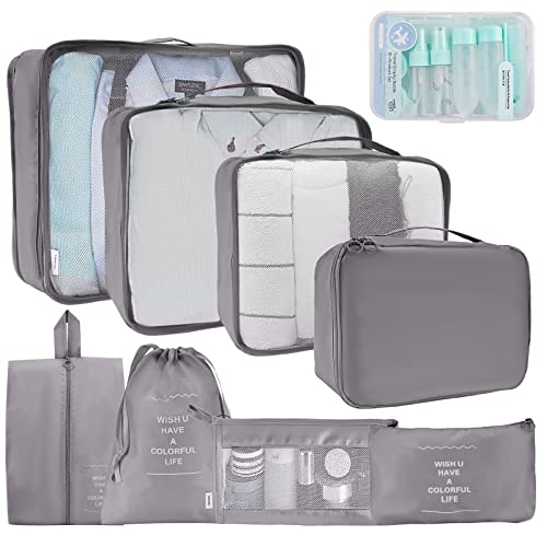 Upkey bolsas organizadoras maleta, organizador de viaje de 18 piezas con botellas de viaje para artículos de tocador, organizadores de embalaje para maletas, bolsas de viaje impermeables Cover