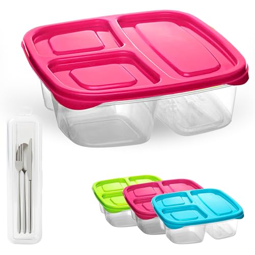 ELENANO Lunch Box de Plastico sin BPA de 1,22L con Portacubiertos Fiambreras Comida Trabajo para Colegio Niños y Adultos de 20x20x6 cm Bento Box apta para Microondas y Lavavajillas (ROSA FUCSIA)