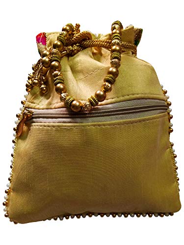 Avanti Creations Velvet Potli Bag with Beadwork Drawstrings Floral - Image 3