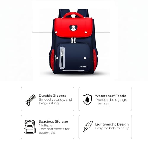Image of Bear Print Flap School Bag for Boys Girls 6-10 Years Waterproof Lightweight Kids Backpack Large Capacity Student Bag for Books & Padded Straps & Back Support