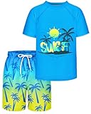AuSletie Boys Two Piece Rash Guard Swimsuits Sets Kids Short Sleeve Swimsuits Bathing Suit with Swim Trunks...