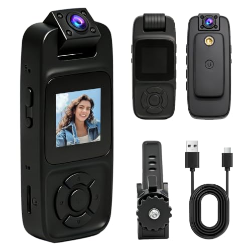 7JI Caméra Corporelle 4K 256G avec Vision Nocturne Infrarouge et IPX7 Imperméable,Bodycam avec Objectif Rotatif à 180°,Autonomie de 180 Minutes,Idéale pour La Sécurité Extérieure