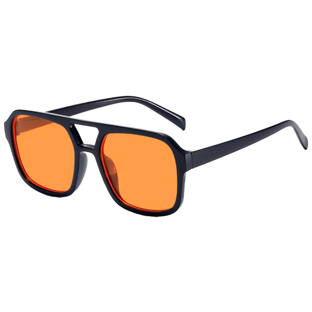 colored double beam sunglasses unisex square sunglasses UV380 UV resistant glasses black frame orange