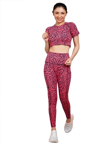 Image of SSoShHub Tights Top High Waist Stretchable Gym Tights and CropTop Bra Gym wear /Active Wear Tights Yoga Pants Zumba /Dance Womens Workout Tights and Top Stretchable Workout set