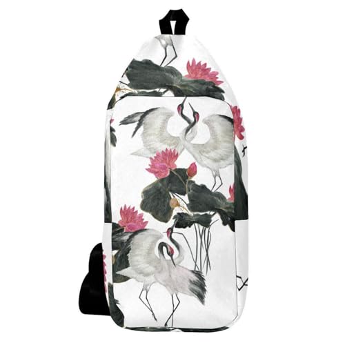 Sac à dos à bandoulière artistique motif grues et lotus finitions soignées