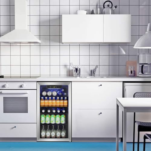 Antarctic Star Beverage Refrigerator Cooler -120 Can Glass Door Mini Fridge, for Soda Cola Beer or Wine Constant Glass Door Small Drink Dispenser Clear Front Door for Home, Bar 3.2cu.ft