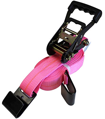 Pink 2-INCH Ratchet Strap with Black Ratchet and Flat Hooks