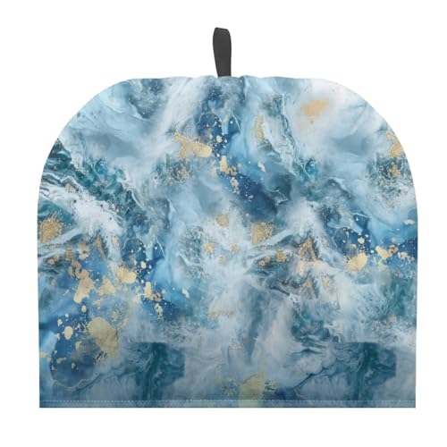 Image of Tea Cozy for Teapot Kitchen Accessory Tea Pot Cosy Insulated Thermal Kettle Cover Breakfast Warmer Washable for Home Kitchen Tabletop Decoration, Blue Gold Marble