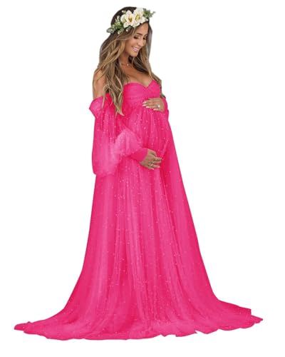 Molisa Pearl Tulle Maternity Drsss for Photoshoot Puffy Tulle Robe