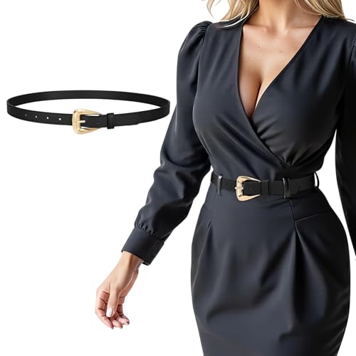 JASGOOD Women Leather Belts for Jeans Pants Soft Leather Waist Belt for Ladies Vintage Belt with Gold Buckle 0.9" Width2
