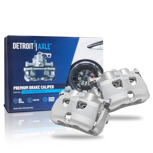 Image of Detroit Axle - Front Brake Kit for 2010-2011 Ford F-150 10-2021 Expedition | Lincoln Navigator Drilled & Slotted Brake Rotors Brake Calipers w /Brackets Ceramic Brake Pads Replacement