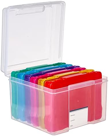 MATANA - 5"x7" Multicoloured Storage Box Photo & Crafts Organiser Including 6 Cases & Labels