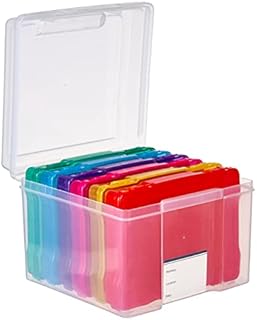 MATANA - 5"x7" Multicoloured Storage Box Photo & Crafts Organiser Including 6 Cases & Labels