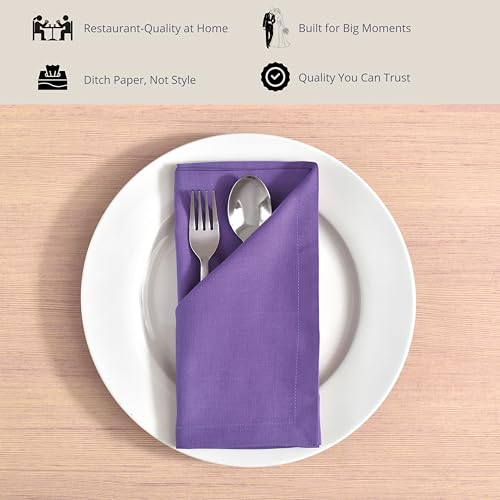 Image of FINGERCRAFT Table Napkins 18x18 Inches Set of 6 Cotton Linen Blend Fabric Dinner Cloth Napkins Washable and Reusable, Good Absorbency for Home, Parties, Hotels (Purple)