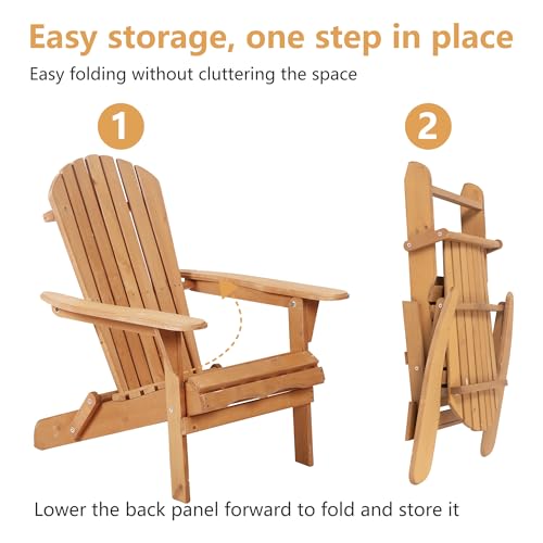 Paylesshere AC-T8233-NATURAL-P Set Of 2 Adirondack Chairs Folding Outdoor Lawn Chairs Weather Resistant Patio Fire Pit Chairs thumb #4