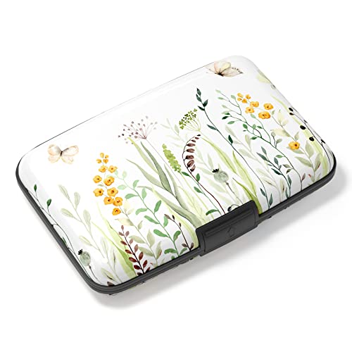 Image of Credit Card Holder, Mini Aluminum Card Wallet RFID Blocking Slim Metal Hard Card Case for Women Men, Butterfly Flowers
