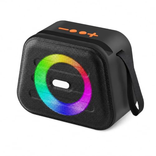 S10 مكبر صوت بلوتوث محمول، إضاءة RGB ديناميكية، حامل هاتف، 5 واط، بطارية 1200 مللي أمبير، يدعم راديو FM وUSB وبطاقة TF وAUX، أسود