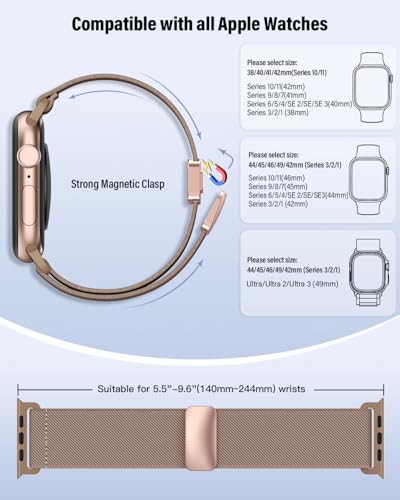 Image of Stretchy Band Compatible with Apple Watch Bands 40mm 38mm 41mm 42mm 44mm 45mm 46mm 49mm Women Men,Strong Magnetic Clasp Elastic Sport Strap for iWatch Series 11 10 9 8 7 6 5 4 3 2 1 Ultra SE /Pink Sand