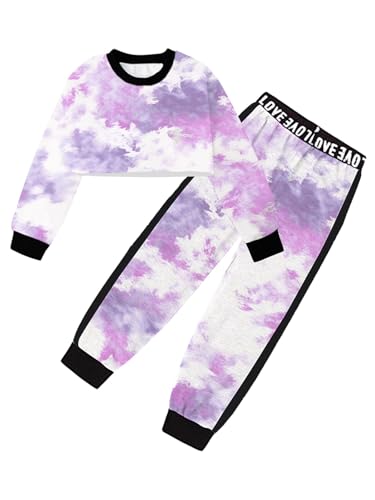 Image of Betusline Girls 2 Piece Outfits Girls Cropped Sweatsuit Pants Outfit Clothes Set, 4T-14 Years