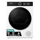 Hisense DH5I104BWAB - Secadora bomba de calor, capacidad 10 Kg, Clase A, iluminacin interior, puerta cristal, ancho 59,5cm, alto 84,5cm, fondo 64cm, Blanco