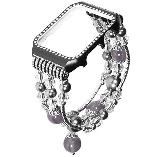 EIN Set Achat Perlen Perle Armband Armband Trendy Design Frauen Armband Band Geeignet für Apple Watch (Farbe: grau) (Größe: 38mm)